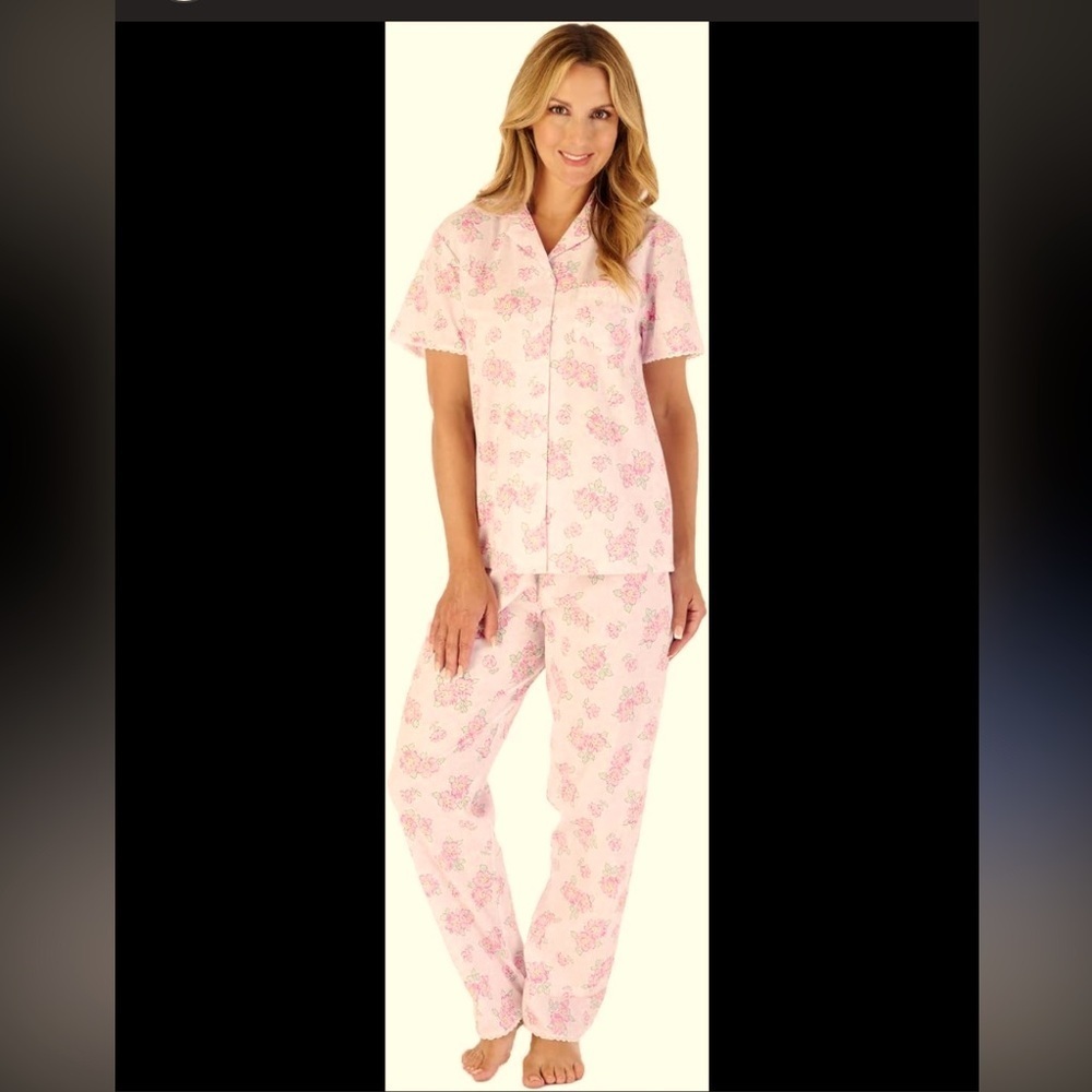 Vintage floral pink & yellow pajamas button up set 90s contessa di Roma classic